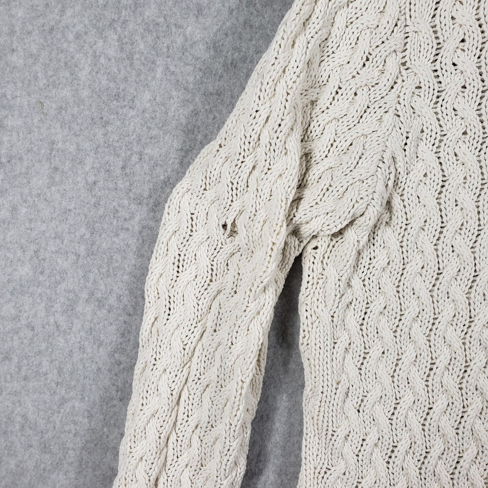 Liz Claiborne Womens Sweater Petite Large Ivory Cable Knit Polo V-Neck Good - Picture 9 of 10